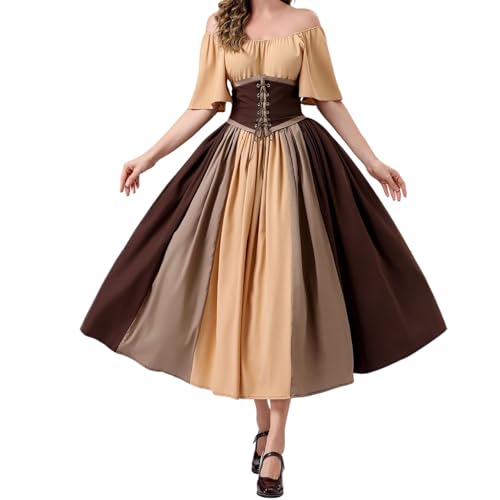 MaNMaNing Disfraz de carnaval para mujer, ropa medieval, disfraz de carnaval, disfraz medieval, disfraz de carnaval, para exteriores, para mujer, carnaval, caqui, S