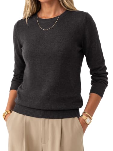 Arach&Cloz Women's 100% Merino Wool Crew Neck Work Teacher Fall Sweater