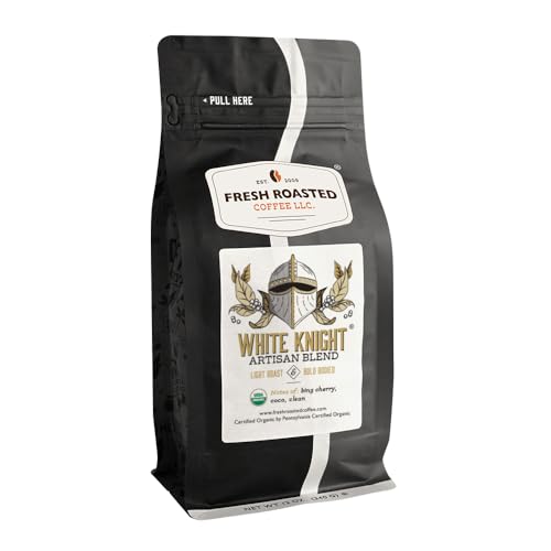 Fresh Roasted Coffee, Organic White Knight | USDA Organic, Kosher | Light Roast 12 oz, Ground