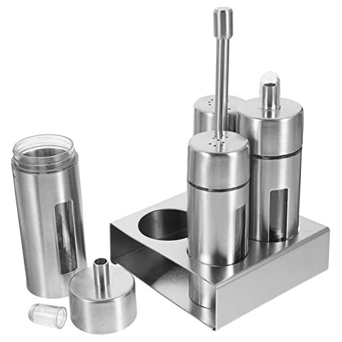 FUNOMOCYA 1 Set Condiment Bottles Pepper Dispenser Kitchen Essentials Spice Jar Holder Salt Bottle Multipurpose Condiment Jar Spice Bottle Salt and Pepper Shakers Tin Silver Stainless Steel