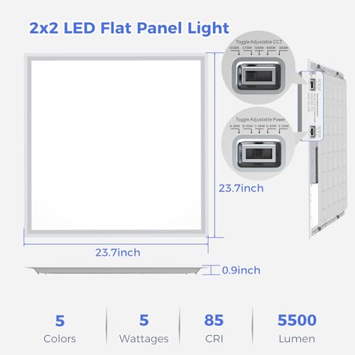 Image of AIKVSXER 1 Pack 2x2 LED Flat Panel Light - Selectable 5 CCT 3000K-6500K & 5 Wattage 30-50W 5500Lm 0-10V Dimmable 2x2 led Drop Ceiling Lights 120-277V for Commercial and Home