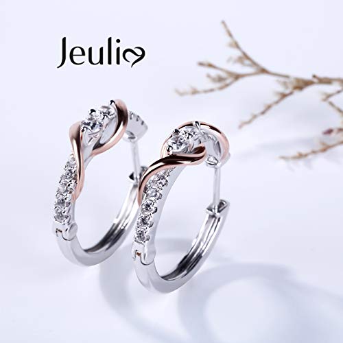 Image of Jeulia 925 Sterling Silver Small Hoop Earrings Round Cut White Diamond Endless Stud Earrings hypoallergenic Earrings for Women Valentine Birthday Festival Gift