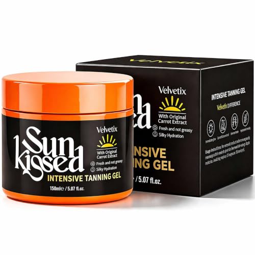 Velvetix Intensive Tanning Gel Tanning Accelerator Body Gel with Carrot & Coconut Oil Lightweight Non-Greasy Gel for Beach & Pool Days Use with Sunscreen 5.07 fl oz
