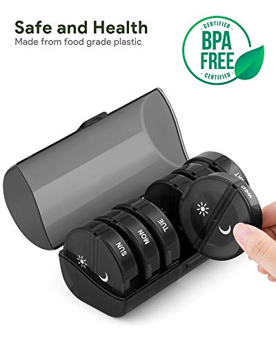 Tookmag Pill Organizer 2 Times A Day, Weekly Am Pm Pill Box, Large Capacity 7 Day Pill Cases For Pills/Vitamin/Fish Oil/Supplements (Black) #TOP3