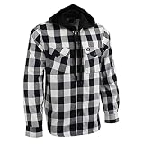 Milwaukee Leather Men's Flannel Plaid Shirt Black and White Long Sleeve Cotton Button Down with Hoodie MNG11629 - Large