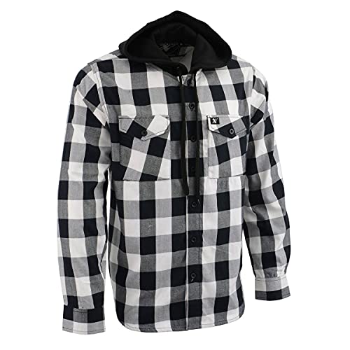 Milwaukee Leather Men's Flannel Plaid Shirt Black and White Long Sleeve Cotton Button Down with Hoodie MNG11629 - Large
