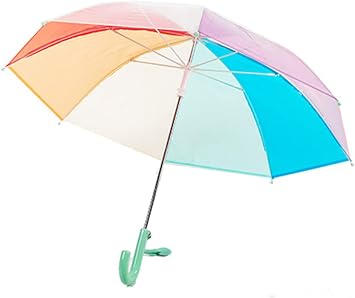 ThreeH Kids Clear Bubble Umbrella Rainbow Surface 8 Fiber Ribs Shatterproof Easy Grip Handle Manual Open for Boys Girls Aged 3-10,Green