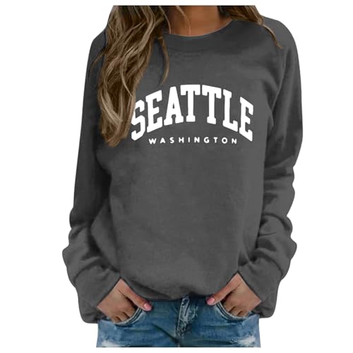 Image of Women's Crew Neck Sweatshirt with Unique Floral Print, Soft Cotton Blend Pullover for Casual Daily Wear, Loose Fit (Grey, XXL)