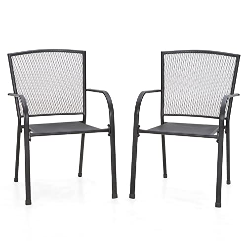 MFSTUDIO Metall Balkonstühle 2er Set, Mesh Design, E-Coating Terrassenstühle, Stapelbar, Bistro Terrasse Balkon Garten Stühle Set, Einfache Montage, Schwarz – Bild 7