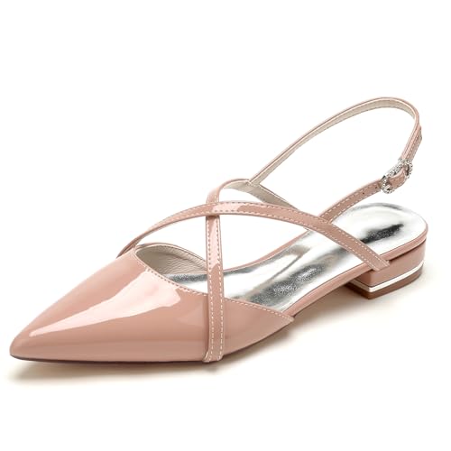 Women Patent Leather Slingback Bridal Shoes Ballet Flats Shoes Cross Strap Pointed Toe Wedding Party Dress Pumps