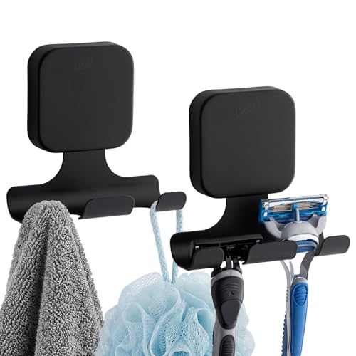 TAILI Leistungsstarker Saugnapf-Rasierer-Halter, 2 Stück, stilvolle 304 Edelstahl-Saugnapf-Haken für Handtuch, Luffa, Bademantel, Rasierer-Halter für Duschwand, einfach zu installieren und