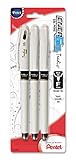 Pentel EnerGel Tradio Pearl Liquid Gel Pen, 0.5mm, Fine Line Capped, Needle Tip, Black Ink, 3 Pack (BLN115WBP3A)