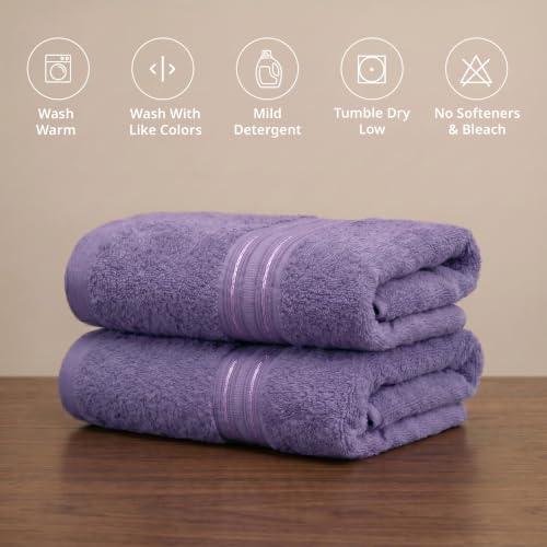 Image of LANE LINEN 575 GSM 100% Cotton Hand Towel 2PC - English Lavender | Zero-Twist Weave, True 60x40cm Each, Quick Dry & Absorbent, Ideal for Gym & Daily Use