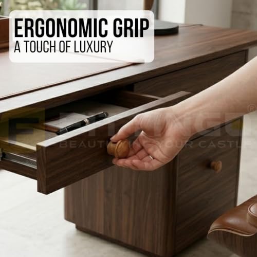 Image of Solid Teak Wood Cabinet Knobs for Kitchen Cabinets, Drawers & Dressers | Size: 2 Inch | Modern Natural Wood Finish - Pack of 2-| 3 Years Warranty |