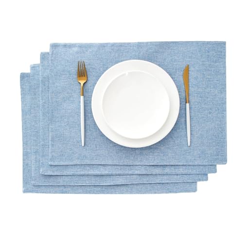AOKSUNOVA Placemats Set of 4 Cloth Table Mats Washable Linen Place Mat Fabric Placemats Light Blue