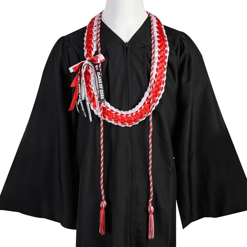 TFTAFAN Graduation Leis and Graduation Honor Cords Class of 2025 Graduation Ribbon Lei Graduation Necklace Braided Necklaces gift for Student Gifts Party Supplies (12, red and white) by TFTAFAN - Used condition - Image 4