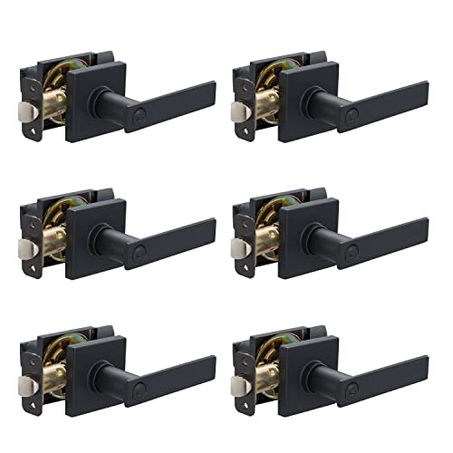 Image of Amazon Basics Contemporary Stamford Interior Door Levers for Bedroom and Bathroom, Matte Black, 6-Pack