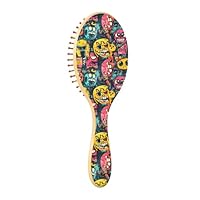 Bokkoy Graffiti - Style Emoticons Natural Wood Round Hair Brush Scalp Massager Comb for Men and Women - Hair Growth Detangler Brush with Air Cushion and Wood Teeth for All Hair Types
