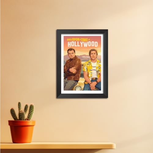 Image of TenorArts Once upon a time in Hollywood Poster Hollywood Movie Posters Vector Art Photo Frame Painting With Dark Wooden Texture (12inches x 9inches)