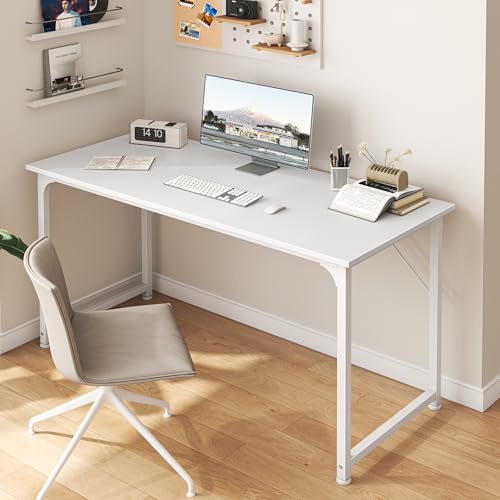 Image of Huuger Computer Desk, 48 Inch Office Desk, Gaming Desk with Storage, Writing Desk Work Desk for Home Office, Study, Modern Simple Desk, Large Legroom, Metal Frame, White