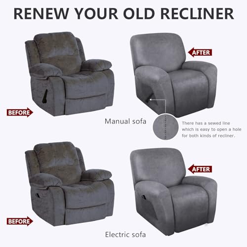 Image of molasofa Recliner Chair Covers 4 Pieces Leather Like Large Recliner Chair Covers with Pocket Waterproof Non Slip Stretch Recliner Slipcover for Lazy Boy Recliner Chairs Washable (Light Grey)