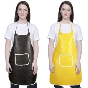 YAZLYN COLLECTION Rexine Waterproof Kitchen Apron Multi color With Front Pocket-Set Of 2