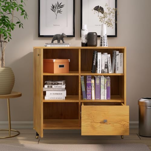 Image of Bniture Bookshelf for Home with 2 Open Shelf & Drawer | Engineered Wood Book Shelf for Home Display Rack | Multipurpose Bookcase Organizer for Living Room, Bedroom & Office | Giant Wood