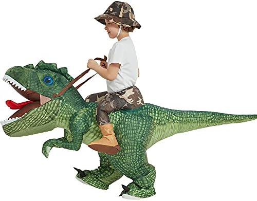 One Casa Inflatable Dinosaur Costume Riding T Rex Air Blow up Funny Party Halloween Costume for Kids (4-6 Yrs)