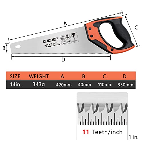 image for QYQRQF 14 Inch Hand Saw, Heavy Duty Wood Saw with Ergonomical Handle R