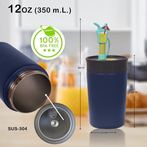 Image of Toddler Water Bottle with Straw, Kids Sipper Cup BPA Free Leak Resistant Drinking Bottle for Preschool, Daycare, Travel & Everyday Use (Dark Blue, 350 ml)