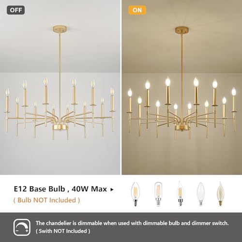 Pevfah PH3060 Modern Farmhouse Gold Chandeliers For Dining Room Light Fixture, 12-Light Metal Candle Chandeliers Lighting thumb #5