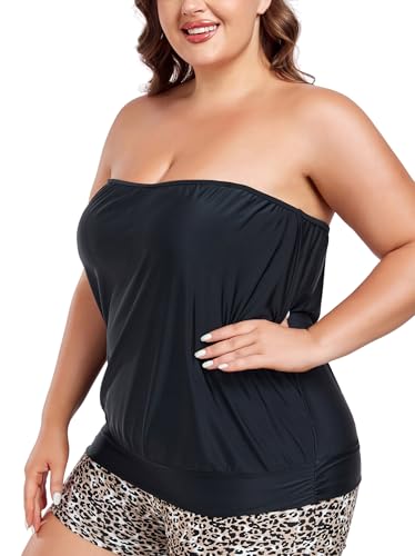 Ocean Blues Women's Plus Size Bandeau Tankini Top Only Loose-Fitting Swimsuit3