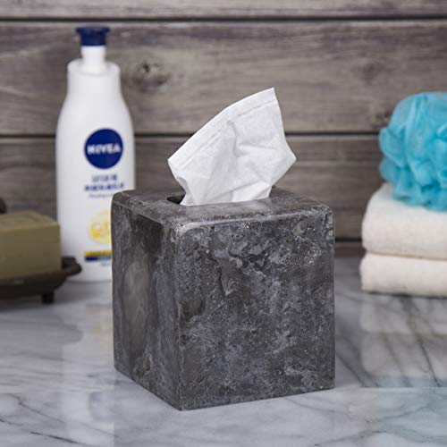 Creative Home Charcoal Marble Square Box Holder Tissue Cover For Bathroom Countertop Organize Or Living Room Decoration, 5.2" X 5.2" X 5.5" H #TOP4