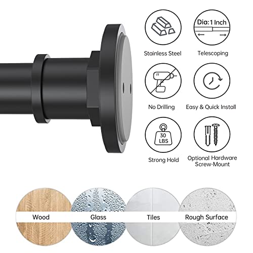 Image of BRIOFOX Industrial Shower Curtain Rod - 2-in-1 Design Tension Curtain Rod - Rustproof Non-Slip 27 to 43 Inch Stainless Steel, Matte Black Window Curtain Rod