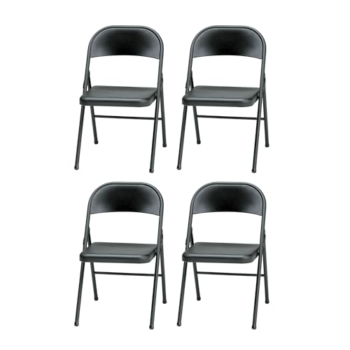 MECO Sudden Comfort All Steel Folding Chair Set with Steel Frame and Contoured Backrest for Indoor or Outdoor Events, Black Lace (Set of 4)