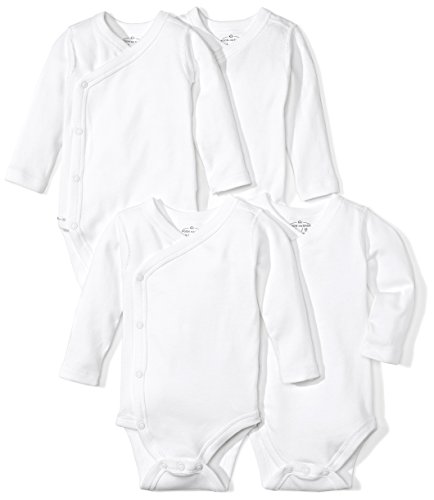 Moon and Back Baby Set of 4 Organic Long-Sleeve Side-Snap Bodysuits, White Cloud, 3-6 Months