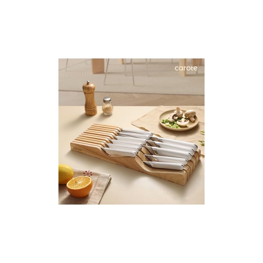 CAROTE-12PCS-Knife-Set-Stainless-Steel-Kitchen-Knife-Set-with-Drawer-Store-Kinife-Organizer-Cutlery-Knife-Set-with-Block-Dishwasher-Safe-White-Include-Knives CAROTE 12PCS Knife Set, Stainless Steel Kitchen Knife Set with Drawer Store Kinife Organizer, Cutlery Knife Set with Block, Dishwasher Safe, White (Include Knives)