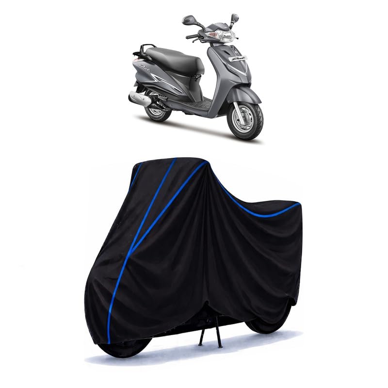 Image of Scooty Cover Water Resistant for Duet 125 BS6 | Universal Scooter & Bike Cover | Heavy Duty UV Dust, Rain & Scratch Protection | Elastic Fit All Weather Indoor Outdoor | Black with Blue Piping