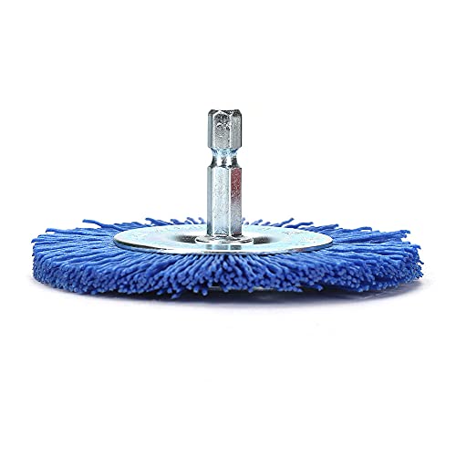 Image of 2 Pack 3 inch Nylon Filament Abrasive Wire Brush Cup Polishing Wheel with 1 /4inch Hex Shank Surface Cleaning Rust Removal Deburring Bule /Red 120 240