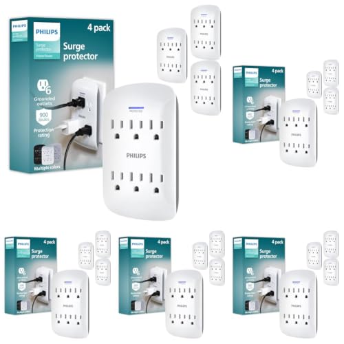Image of Philips 6-Outlet Extender Surge Protector, 900 Joules, 3 Prong, Space-Saving Design, Protected Indicator LED Light, White, SPP3469WA /37 (Pack of 20)