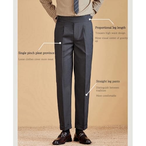 Men's Gurkha Pants, Mens Dress Pants Regular Fit Wrinkle Free, Italian Naples Style Herringbone Pleated Suit Trousers2