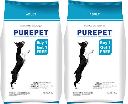 Image of Purepet Chicken & Veg Dry Adult Dog Food, 1.1kg, Buy 1-Get 1 Free & Mackerel Adult Cat Food, 1.2 Kg