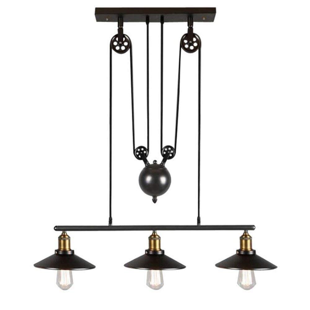 RRJJ Vintage Pulley Chandelier Adjustable Rise and Fall Retro Lighting Ceiling Light Compatible with Kitchen Island Diningroom Table Billiard Table,Lighting fixtures