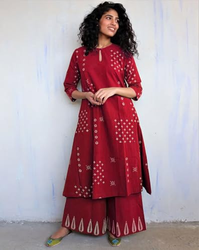 Image of GoSriKi Women Kurta Set | Rayon Viscose Printed A Line Kurta with Pant | Ethnic Wear for Women | Indian Casual Office Daily Summer Outfit