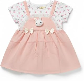 Cozy Bee oddler Girls’ 2-Piece Style Floral Pinafore Dress – Cute Bunny Applique & Ruffle Detail Cotton A-Line Frock (Avai... Price In India