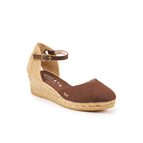 Image of Viscata Pubol Espadrille Canvas Low Wedges with Ankle Strap Spain Handmade 2 inch Heel Women's Sandals with Breathable Organic Cotton Canvas and 100% Natural Jute for all Occasions: Casual, Work, Party