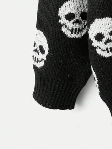 WDIRARA Women's Plus Size Halloween Skeleton Skull Cardigans Drop Shoulder Open Front Cardigan Sweater3