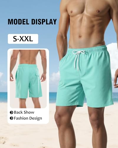 Image of Mens Swim Trunks with Compression Liner 2 in 1 Quick Dry Swimming Shorts Swimwear Bathing Suits with Pockets