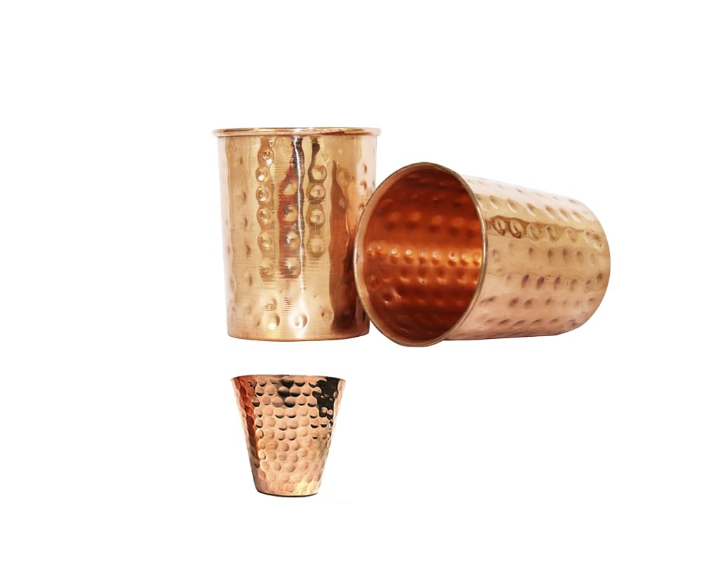 BRACOP® Pure Copper Moscow Mules Mug Tumbler Set Of 2 Hammered Copper Tumbler Copper Travel Tumbler Copper Ayurveda Drinking Cup For Whisky, Wine, Juice, Bar,Goblet Glasses Halloween Decorations Gifts