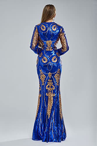 Datangep Women's Royal Blue Long Sleeve Detachable Train Sequins Mermaid Evening Prom Dresses Us12 #TOP6